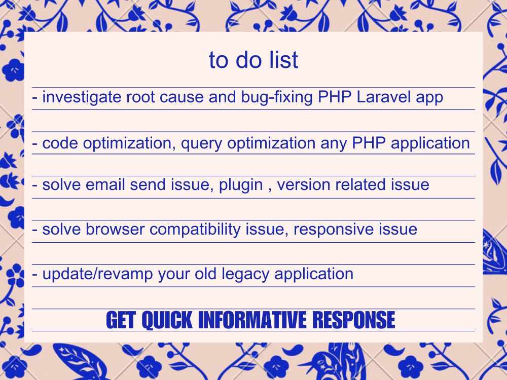 You will get Bug fix/issue fix any PHP | Laravel | React | CSS | Javascript | HTML | Responsive apps